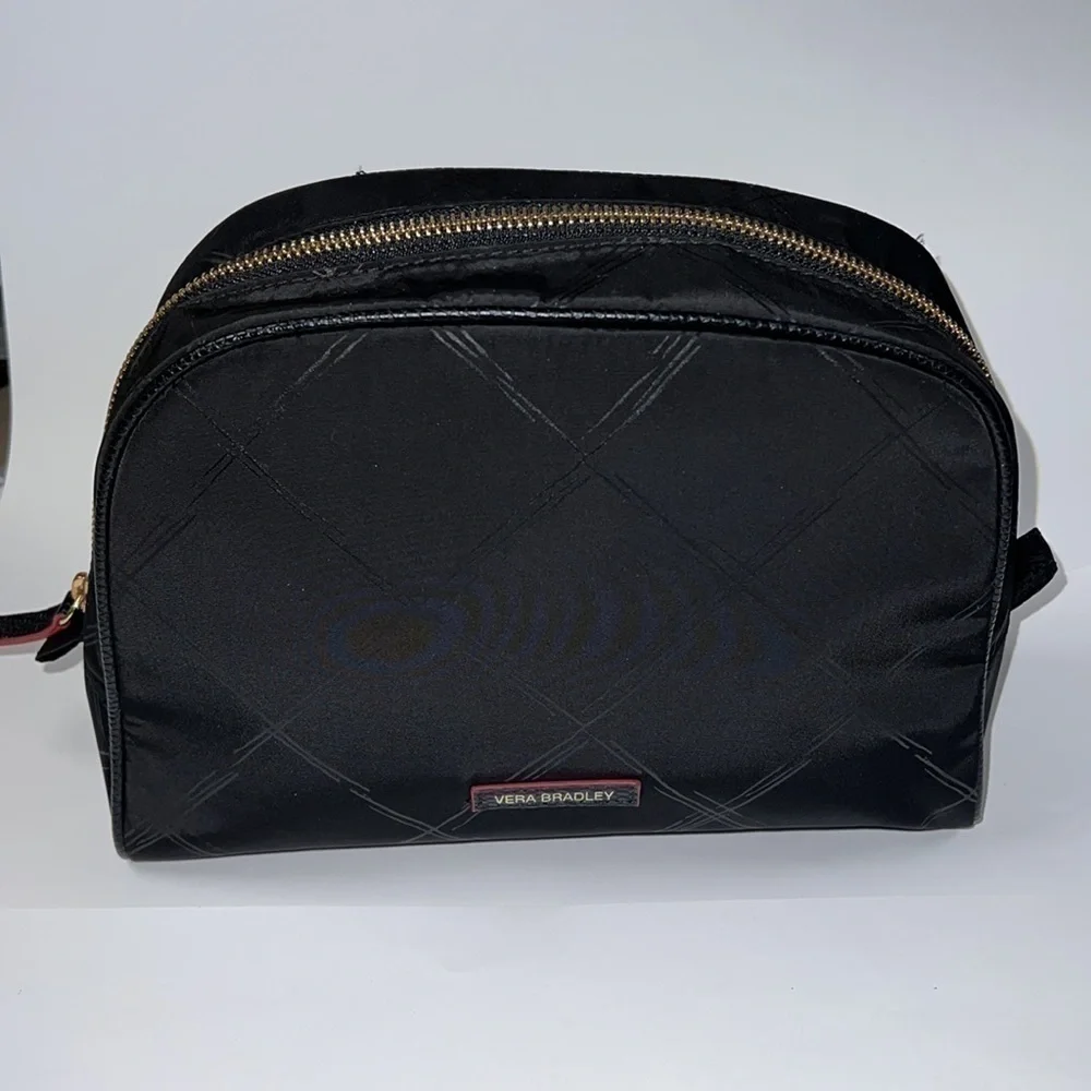 Vera Bradley Large Black Nylon Zip Around Toiletry Cosmetic Dopp Kit Bag